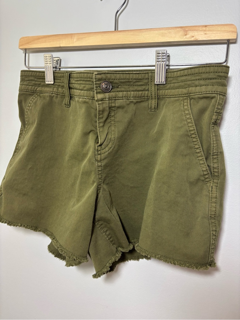 Prana Sancho 4” Shorts Size 2 Olive Green Organic Cotton Frayed Hem Size 2